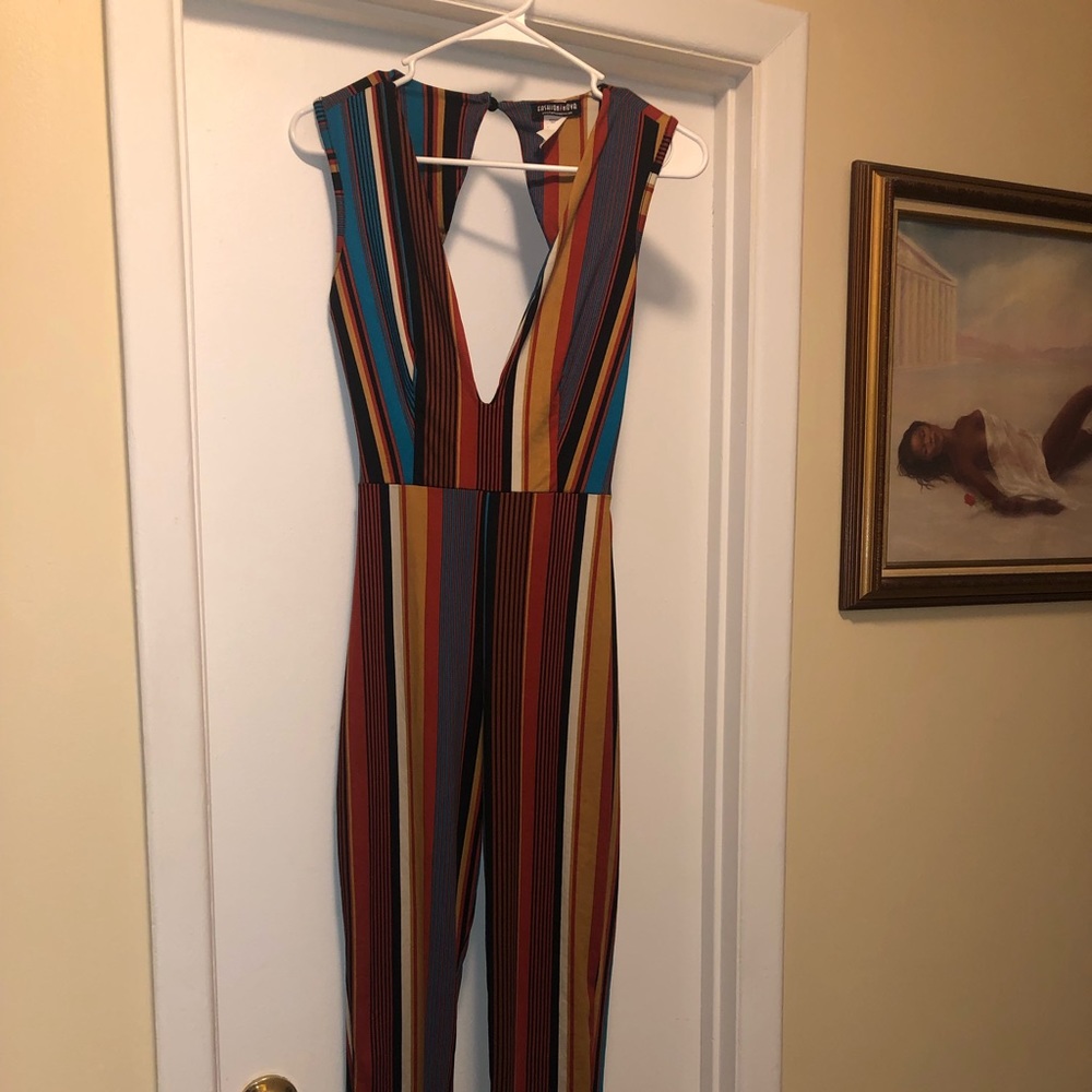 Stripe one piece skinny leg jumpsuit